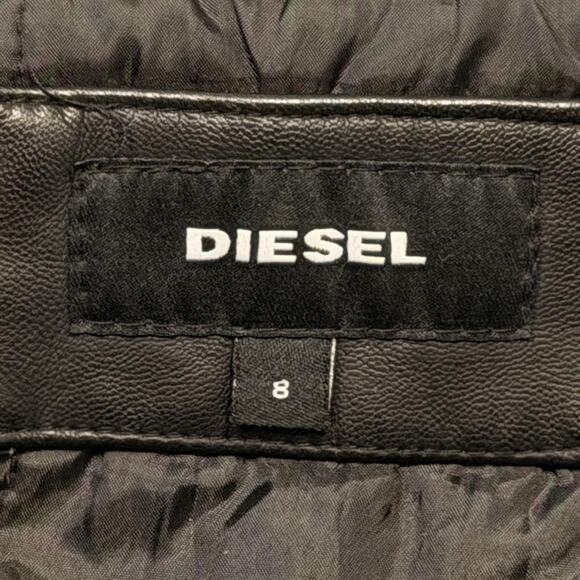 Diesel Jacket Youth 8 Black Moto Biker Leather Look Asymmetrical Zip Pockets - Picture 13 of 13